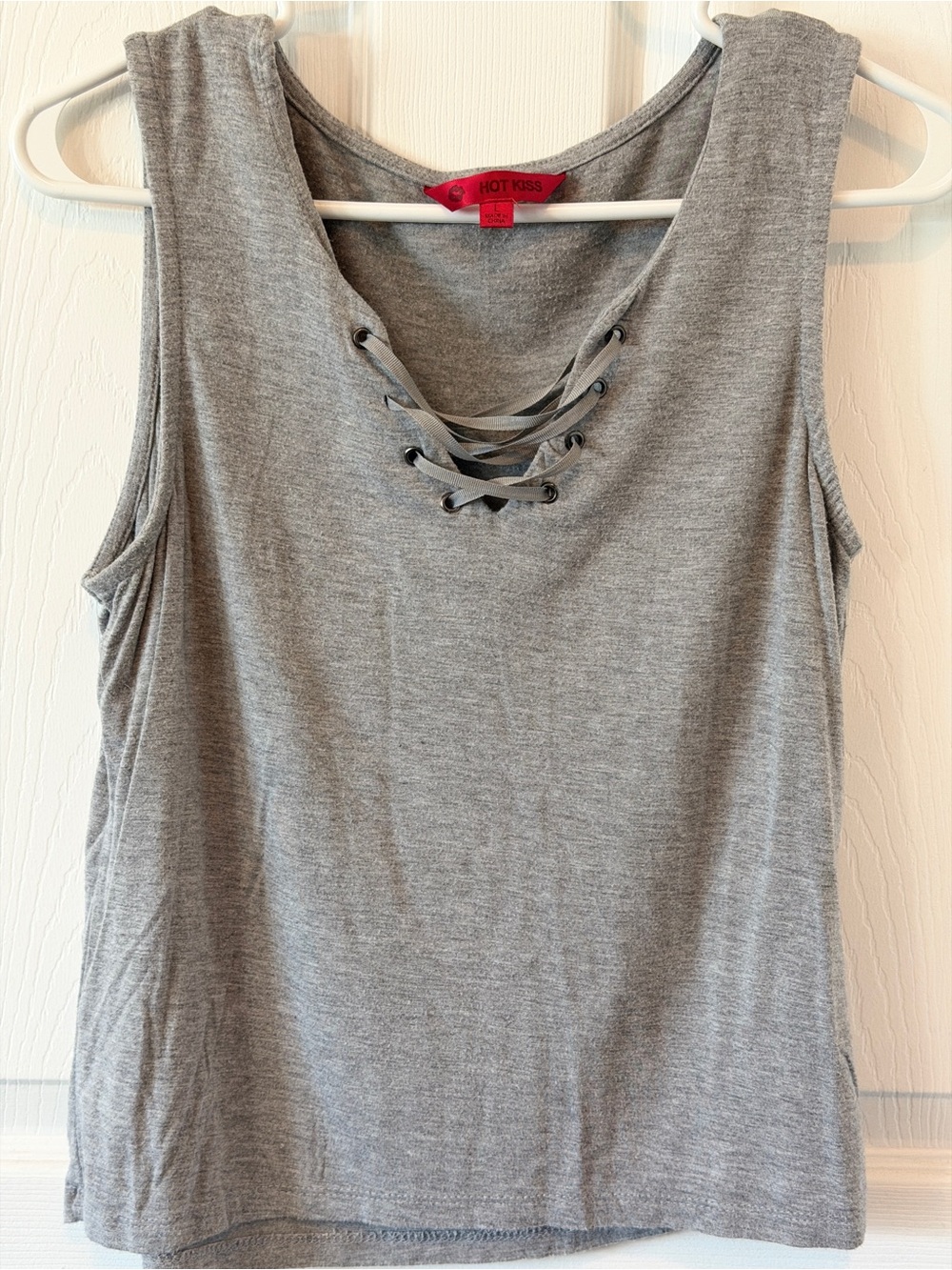 Hot Kiss Gray Lace-Up Tank Top
